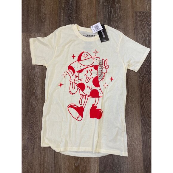 Chemistry Shirt Mens Large Beige Graphic Pizza Slice Short Sleeve Crewneck NWT - Picture 1 of 8